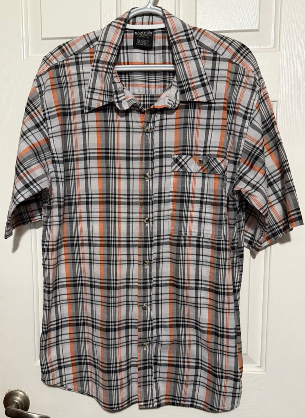 Canyon Creek Men's Black Orange Plaid Short Sleeve Button Up Shirt Size L